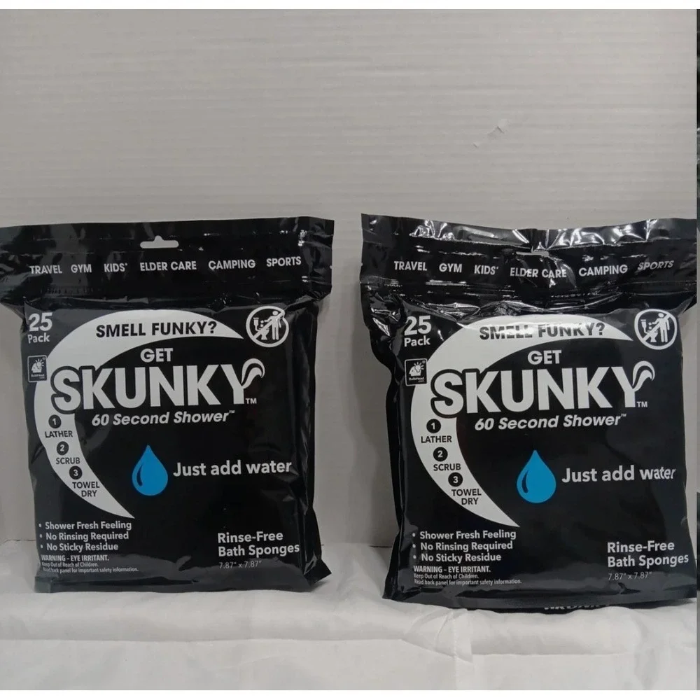 New Skunky No Rinse Bathing Wipes Shower On The Go 2 Pack 50 Total Wipes Trucker